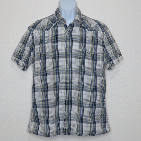Hilfiger Denim* Men's Short Sleeve Snap Down Straight Hem Chest Pockets Shirt~XL - Picture 1 of 14